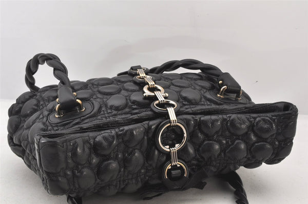 Authentic Salvatore Ferragamo Gancini Leather Shoulder Hand Bag Black 6083K