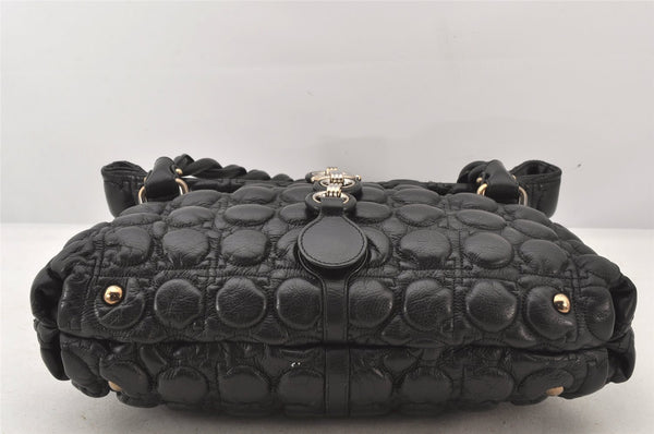 Authentic Salvatore Ferragamo Gancini Leather Shoulder Hand Bag Black 6083K