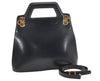 Authentic Salvatore Ferragamo Gancini Leather 2Way Shoulder Hand Bag Navy 6085K