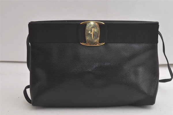 Authentic Salvatore Ferragamo Vara Leather Shoulder Cross Body Bag Black 6086K