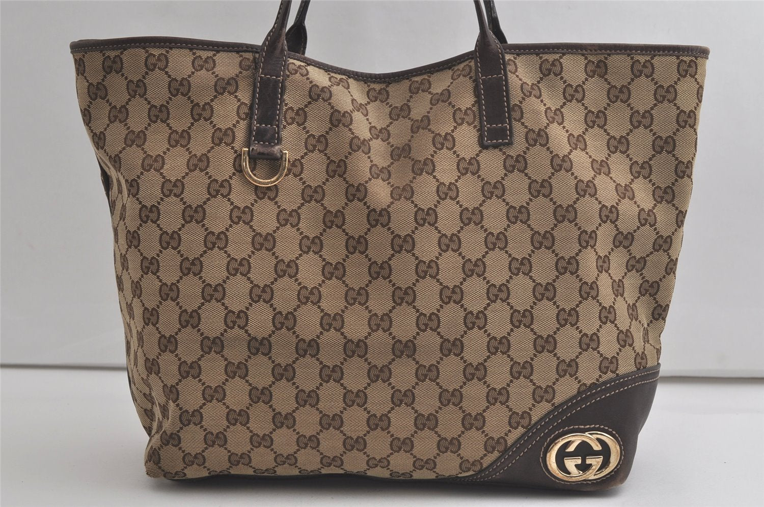 Authentic GUCCI New Britt Shoulder Tote Bag GG Canvas Leather 169945 Brown 6087K