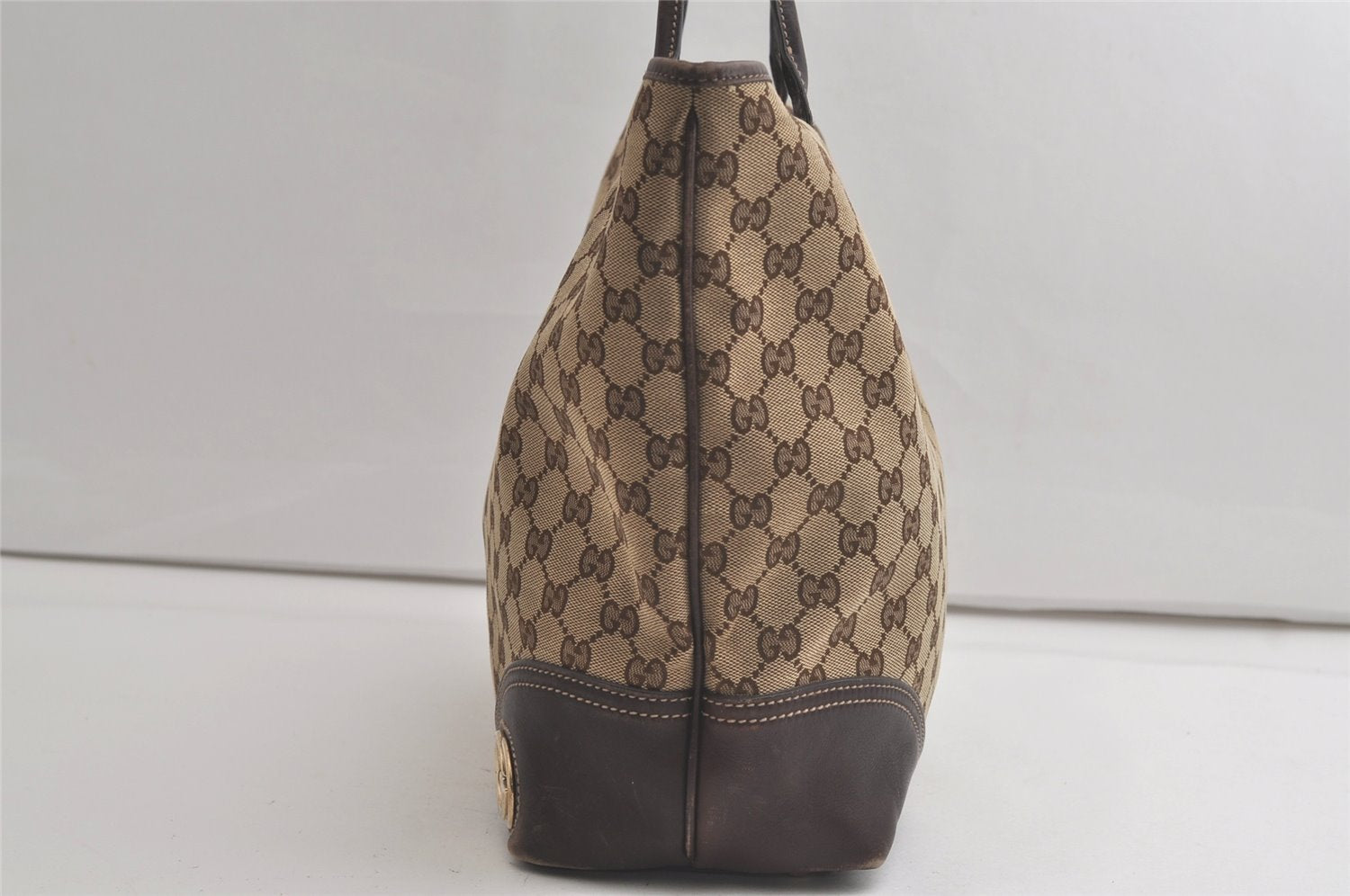 Authentic GUCCI New Britt Shoulder Tote Bag GG Canvas Leather 169945 Brown 6087K