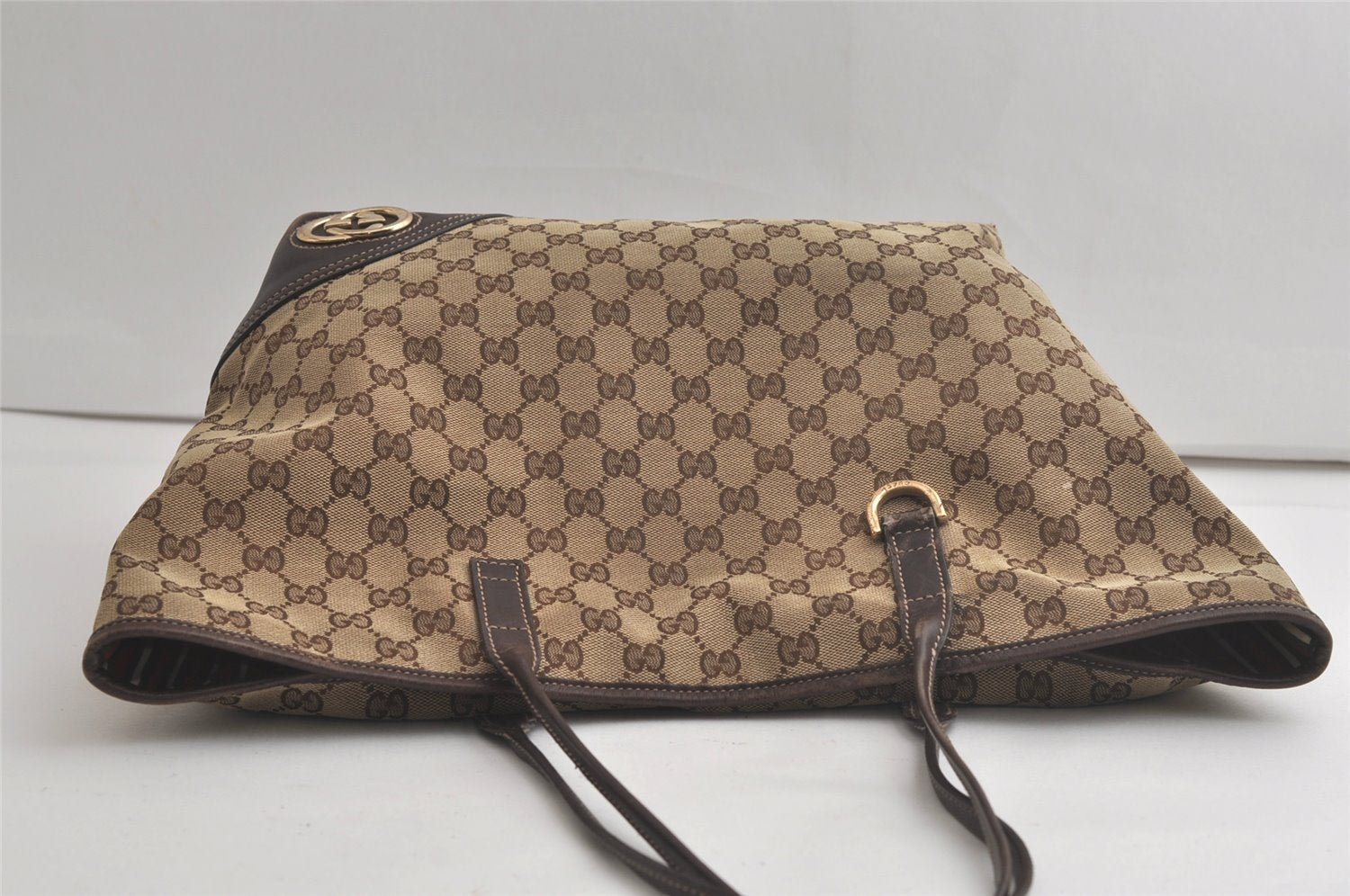 Authentic GUCCI New Britt Shoulder Tote Bag GG Canvas Leather 169945 Brown 6087K