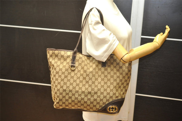 Authentic GUCCI New Britt Shoulder Tote Bag GG Canvas Leather 169945 Brown 6087K