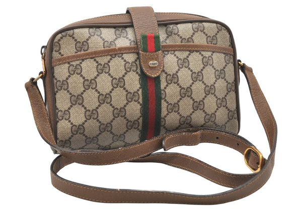 Authentic GUCCI Web Sherry Line Shoulder Bag GG PVC Leather Brown Junk 6089K