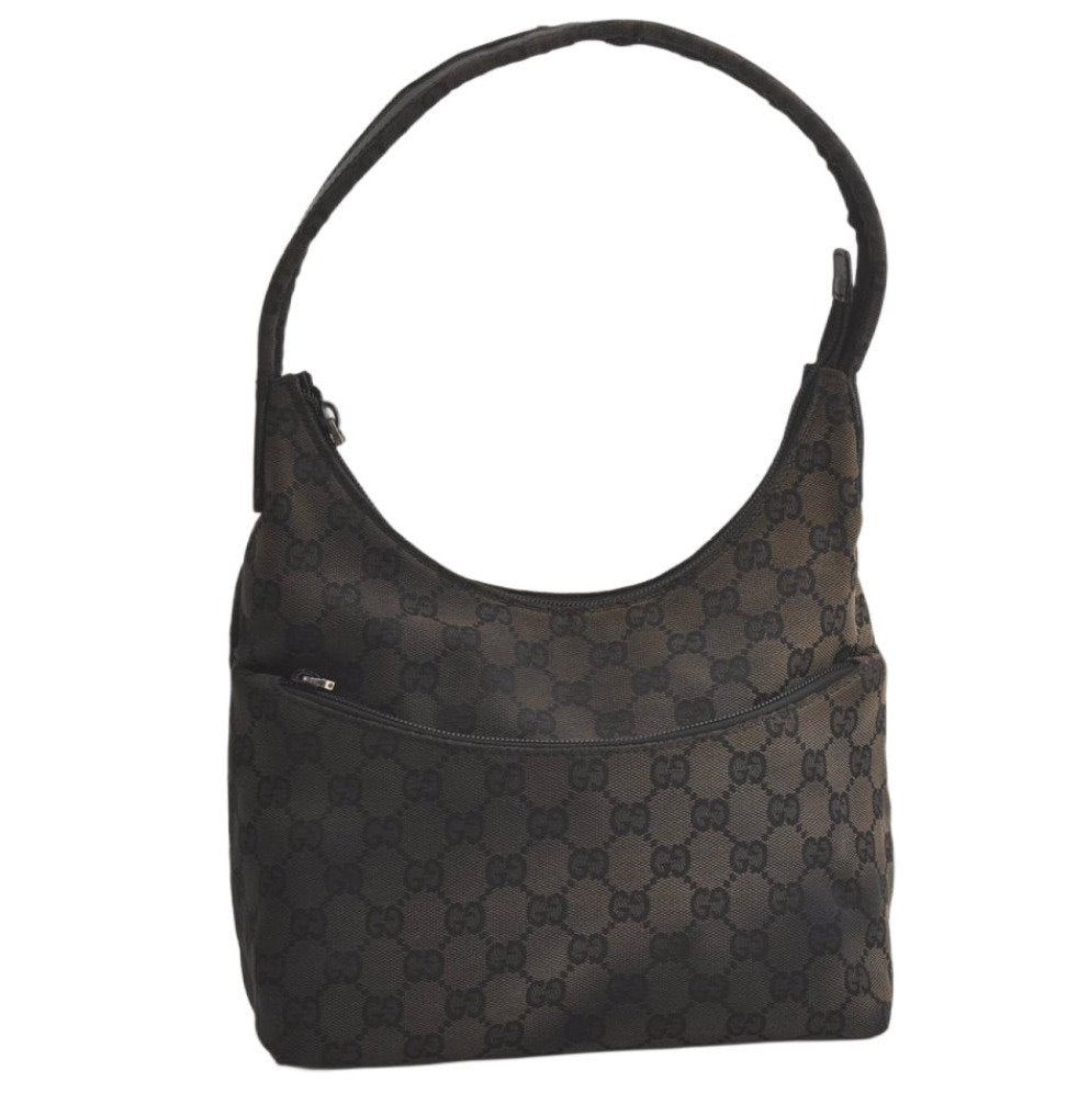Authentic GUCCI Shoulder Hand Bag Purse GG Canvas Leather 0013386 Black 6091K