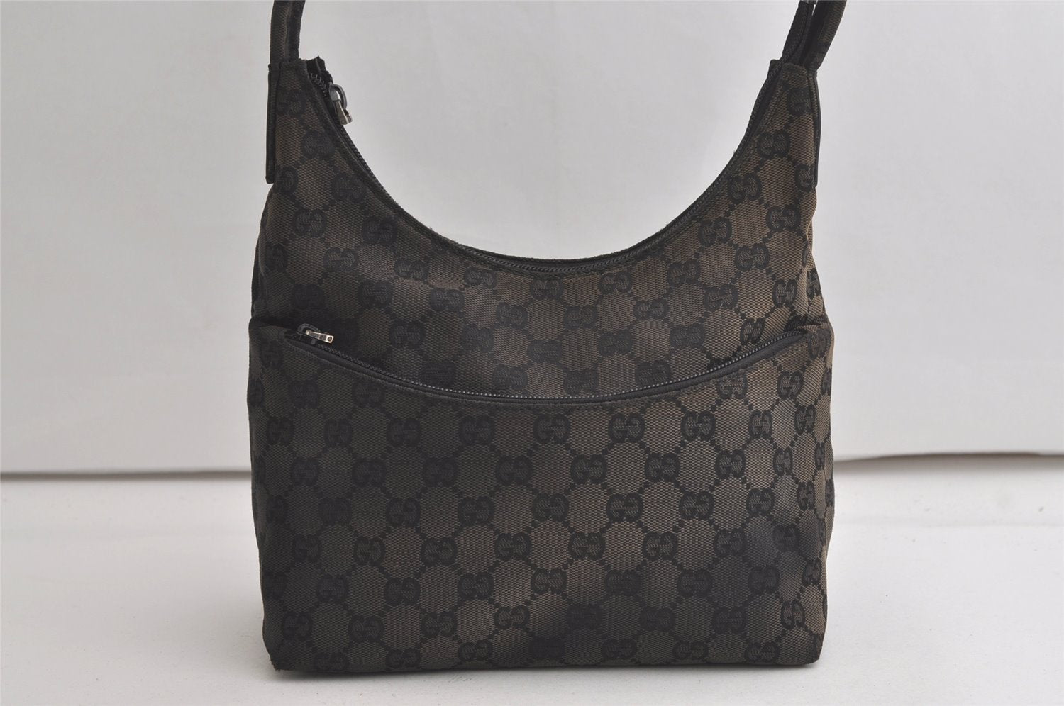 Authentic GUCCI Shoulder Hand Bag Purse GG Canvas Leather 0013386 Black 6091K