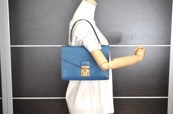 Authentic Louis Vuitton Epi Concorde Hand Bag Purse Blue M52135 LV 6092I
