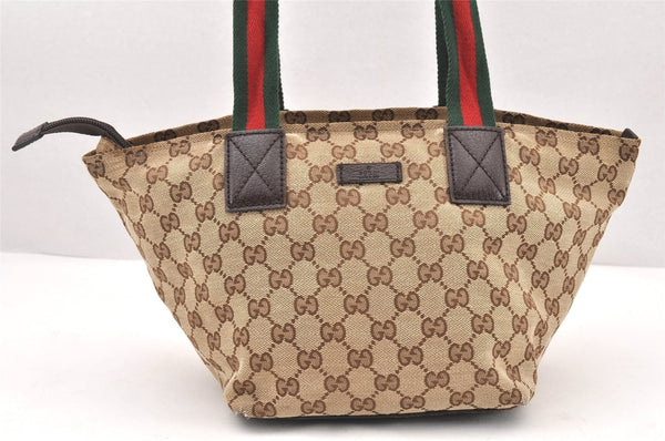 Authentic GUCCI Web Sherry Line Hand Bag GG Canvas Leather 131228 Brown 6093K