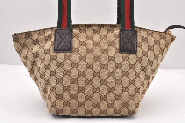 Authentic GUCCI Web Sherry Line Hand Bag GG Canvas Leather 131228 Brown 6093K