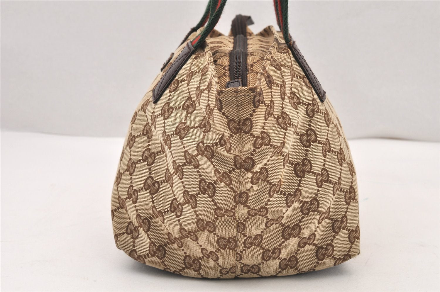 Authentic GUCCI Web Sherry Line Hand Bag GG Canvas Leather 131228 Brown 6093K