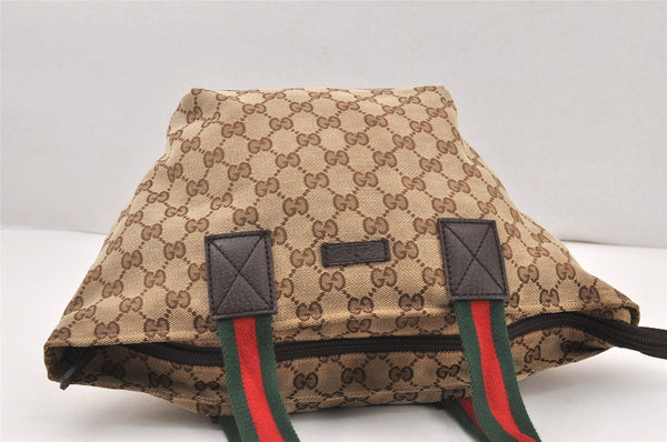 Authentic GUCCI Web Sherry Line Hand Bag GG Canvas Leather 131228 Brown 6093K