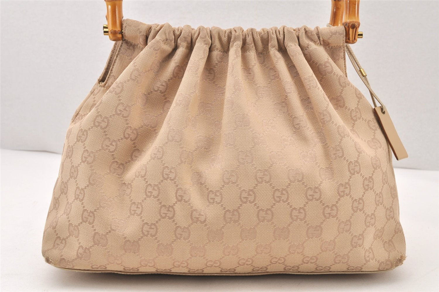 Authentic GUCCI Bamboo Shoulder Hand Bag Canvas Leather 92708 Beige 6094K