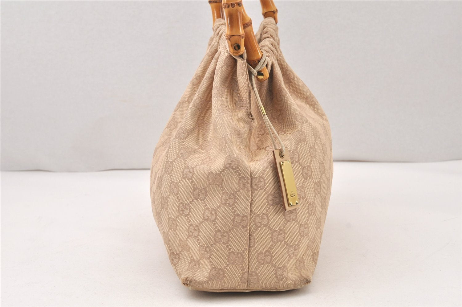 Authentic GUCCI Bamboo Shoulder Hand Bag Canvas Leather 92708 Beige 6094K