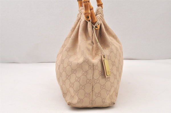 Authentic GUCCI Bamboo Shoulder Hand Bag Canvas Leather 92708 Beige 6094K