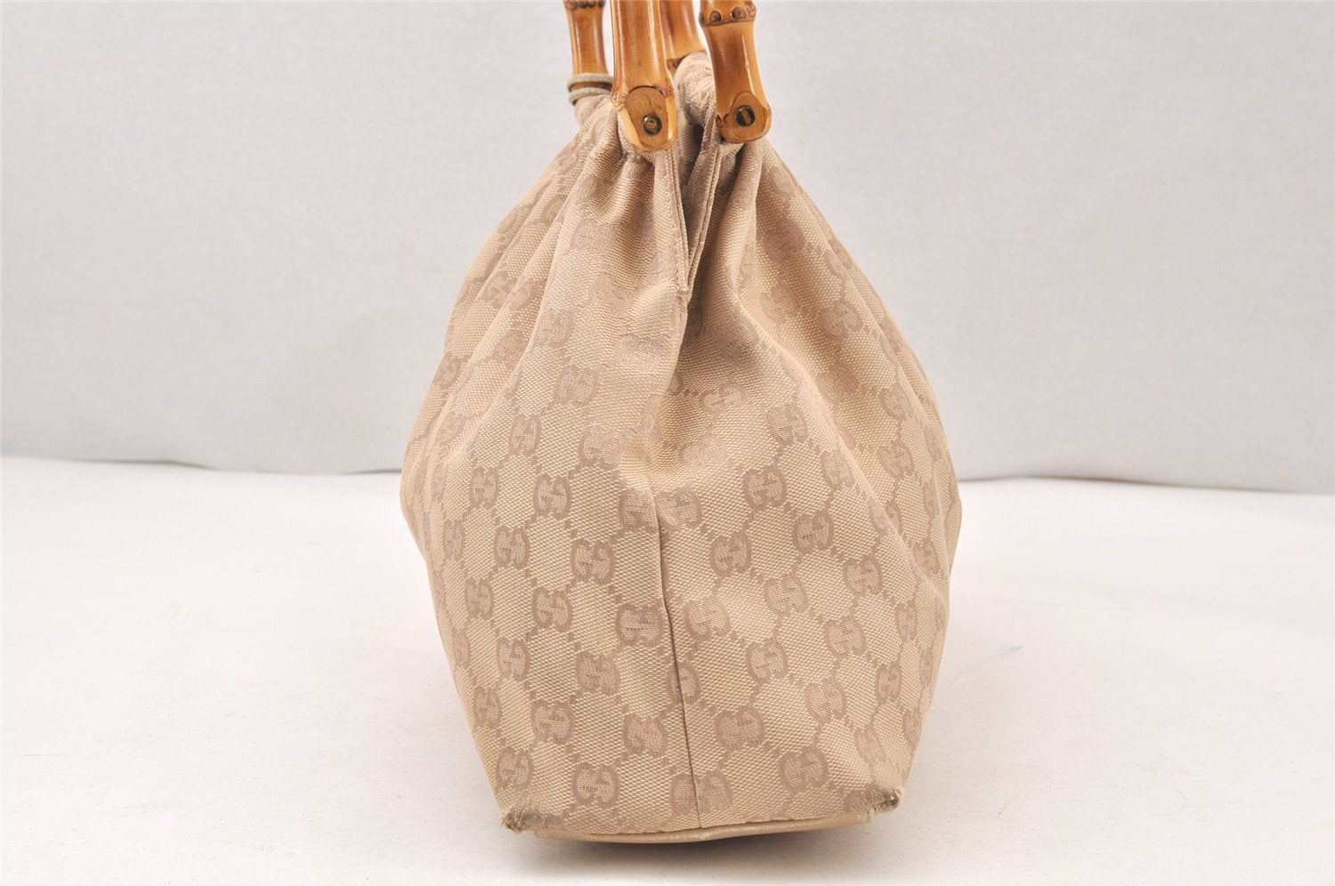 Authentic GUCCI Bamboo Shoulder Hand Bag Canvas Leather 92708 Beige 6094K