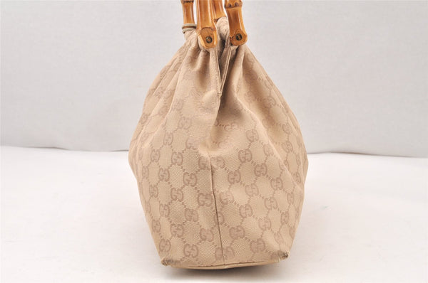 Authentic GUCCI Bamboo Shoulder Hand Bag Canvas Leather 92708 Beige 6094K