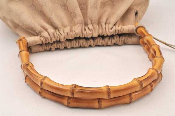 Authentic GUCCI Bamboo Shoulder Hand Bag Canvas Leather 92708 Beige 6094K
