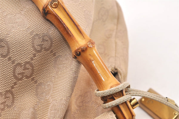 Authentic GUCCI Bamboo Shoulder Hand Bag Canvas Leather 92708 Beige 6094K