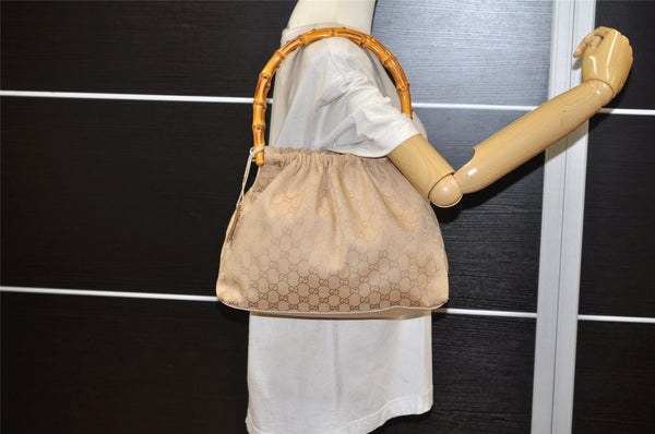 Authentic GUCCI Bamboo Shoulder Hand Bag Canvas Leather 92708 Beige 6094K