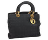 Authentic Christian Dior Lady Dior Cannage Nylon Hand Bag Black CD 6095K