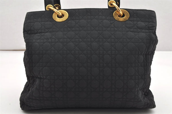 Authentic Christian Dior Lady Dior Cannage Nylon Hand Bag Black CD 6095K
