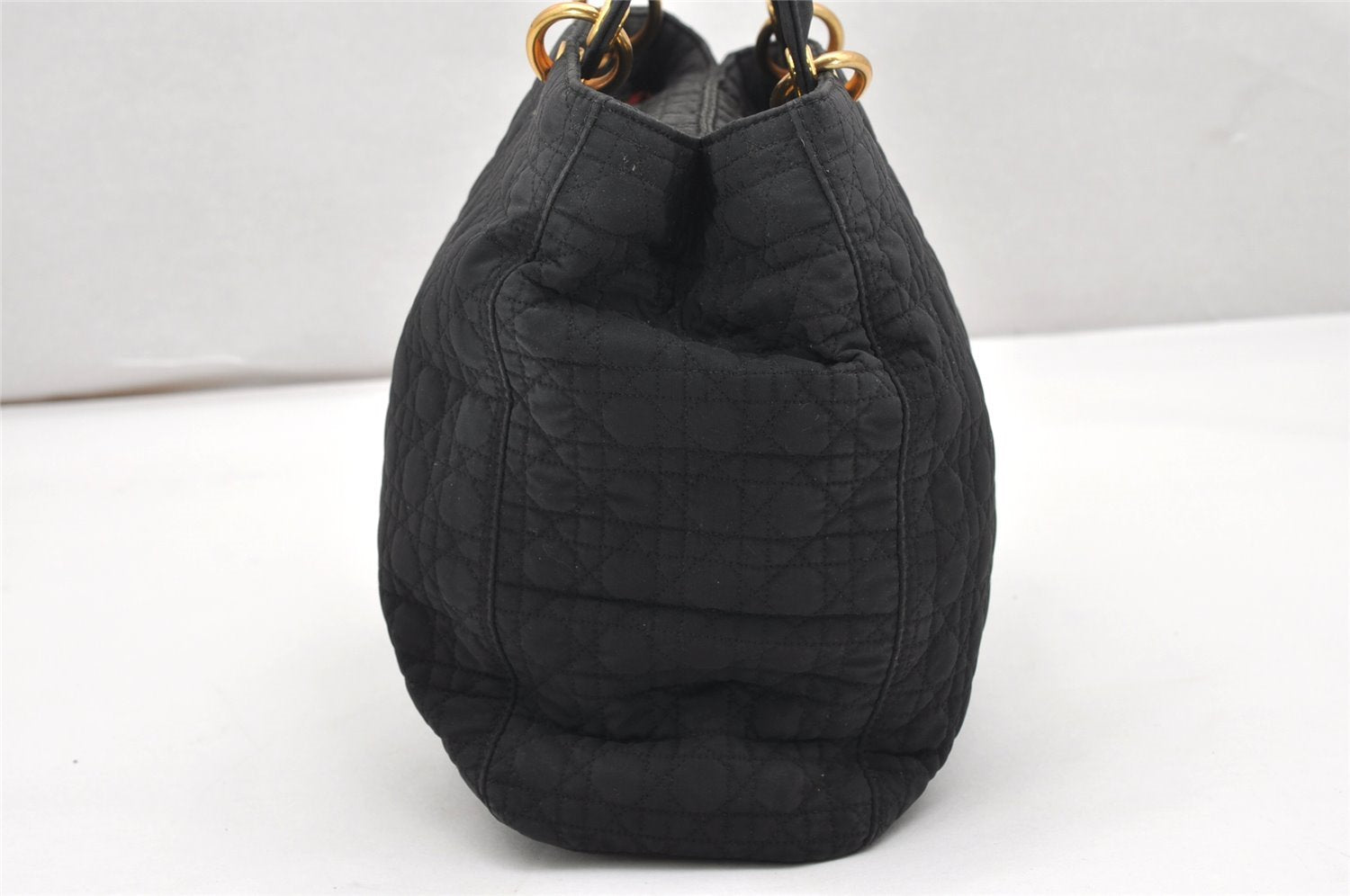 Authentic Christian Dior Lady Dior Cannage Nylon Hand Bag Black CD 6095K