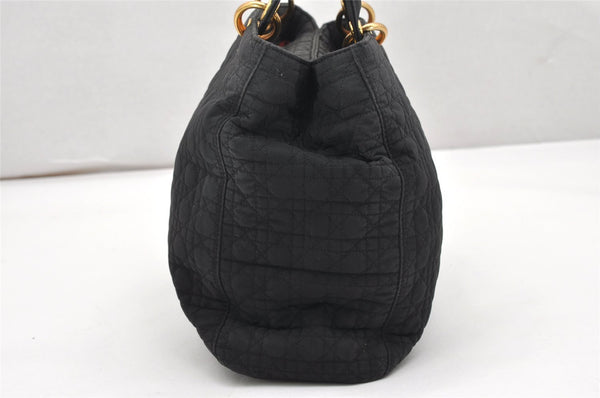 Authentic Christian Dior Lady Dior Cannage Nylon Hand Bag Black CD 6095K