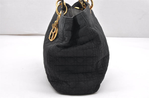 Authentic Christian Dior Lady Dior Cannage Nylon Hand Bag Black CD 6095K