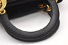 Authentic Christian Dior Lady Dior Cannage Nylon Hand Bag Black CD 6095K