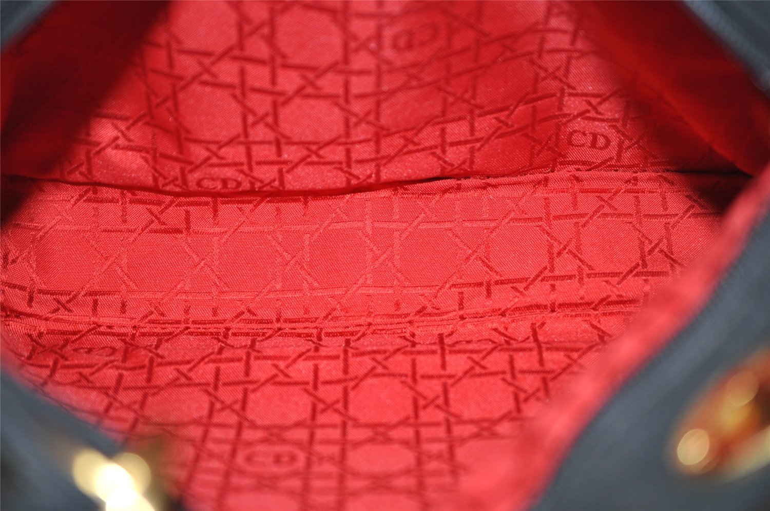 Authentic Christian Dior Lady Dior Cannage Nylon Hand Bag Black CD 6095K