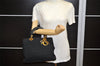Authentic Christian Dior Lady Dior Cannage Nylon Hand Bag Black CD 6095K