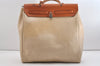 Authentic HERMES Her Bag MM 2 in 1 2Way Hand Bag Canvas Leather White 6096J