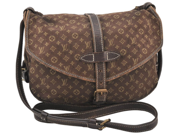 Auth Louis Vuitton Monogram Mini Lin Saumur 30 Shoulder Bag M95227 Brown 6097K