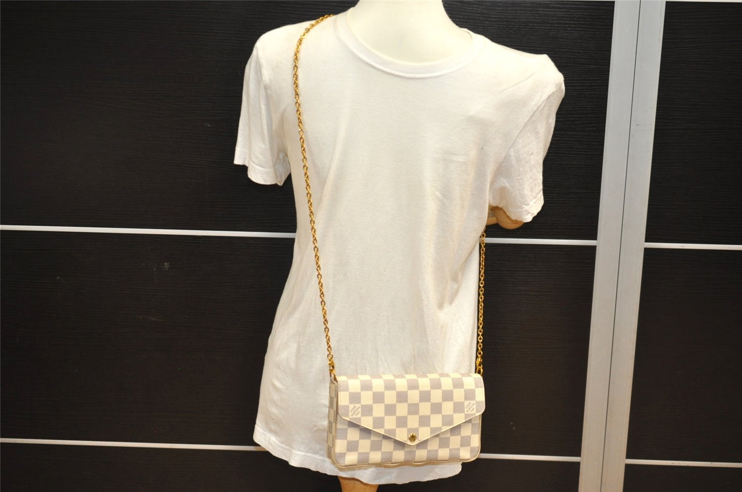 Authentic Louis Vuitton Damier Azur Pochette Felicie M63106 Shoulder Bag 6099J