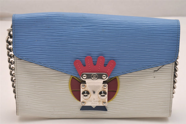 Authentic Louis Vuitton Epi Tribal Mask Shoulder Wallet M60795 White Blue 6100J