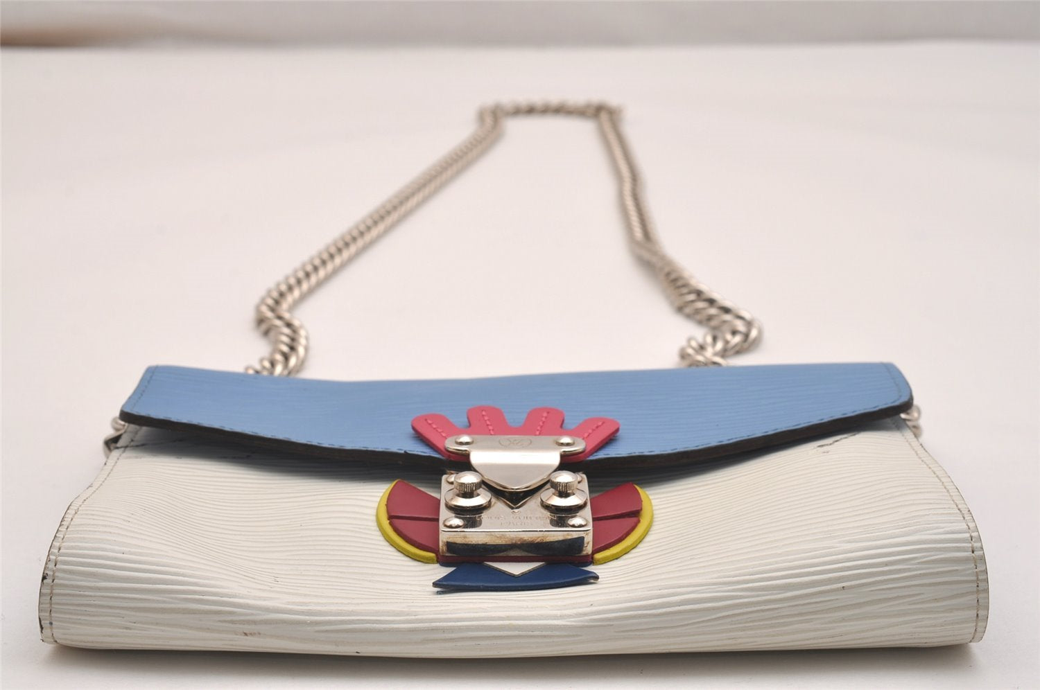 Authentic Louis Vuitton Epi Tribal Mask Shoulder Wallet M60795 White Blue 6100J