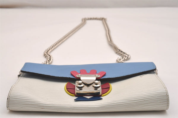 Authentic Louis Vuitton Epi Tribal Mask Shoulder Wallet M60795 White Blue 6100J