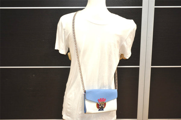 Authentic Louis Vuitton Epi Tribal Mask Shoulder Wallet M60795 White Blue 6100J
