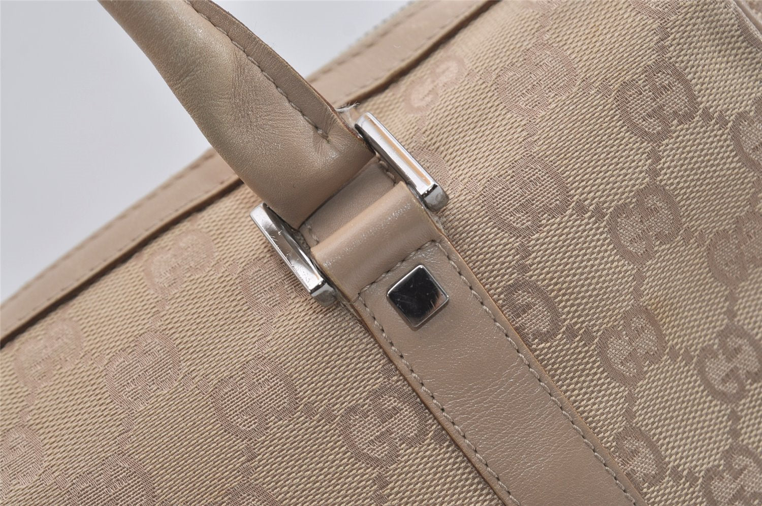 Authentic GUCCI Boston Hand Bag Purse GG Canvas Leather 30458 Beige 6101J