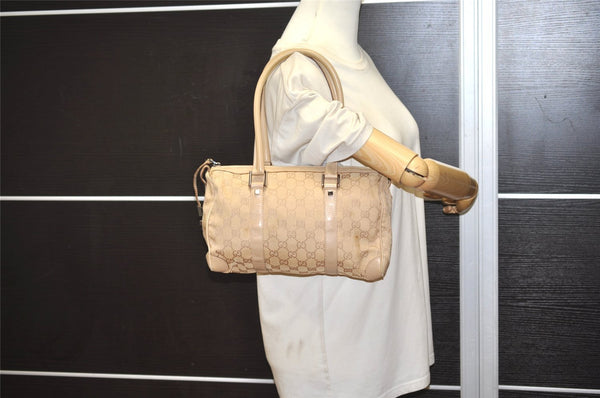 Authentic GUCCI Boston Hand Bag Purse GG Canvas Leather 30458 Beige 6101J