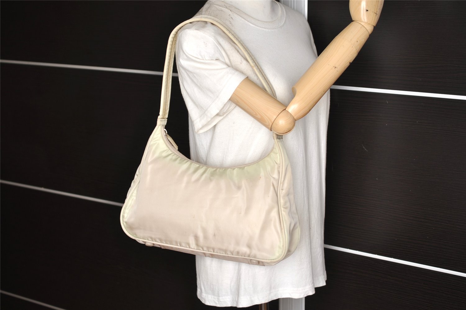 Authentic PRADA TESSUTO SPORT Nylon Leather Shoulder Hand Bag B8499 White 6102K