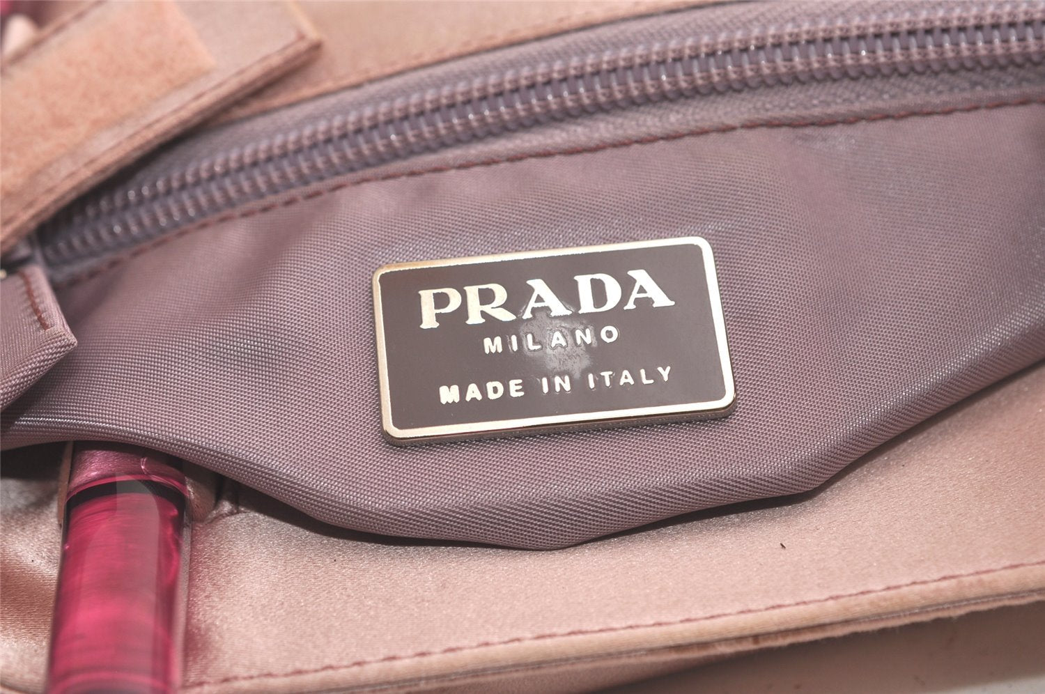 Authentic PRADA RASO + PLEX Satin Plastic Tote Hand Bag Purse B8221 Pink 6105K