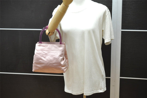 Authentic PRADA RASO + PLEX Satin Plastic Tote Hand Bag Purse B8221 Pink 6105K