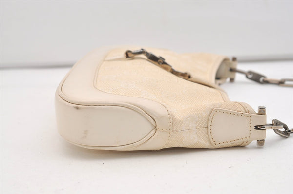 Authentic GUCCI Jackie Chain Shoulder Bag GG Canvas Leather 0014032 White 6106J