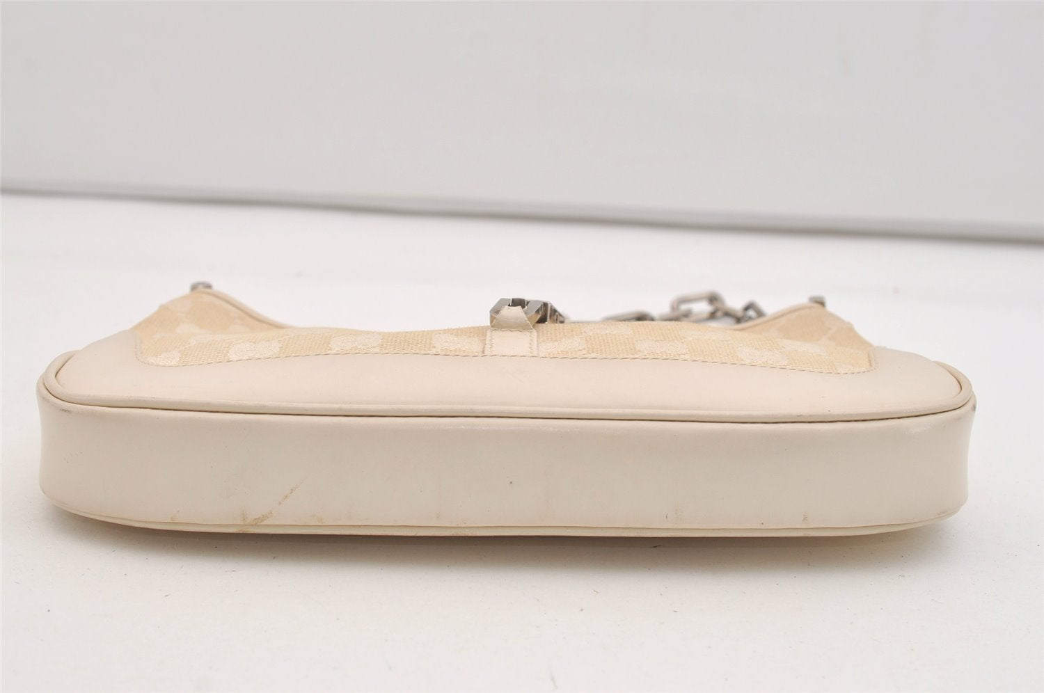 Authentic GUCCI Jackie Chain Shoulder Bag GG Canvas Leather 0014032 White 6106J