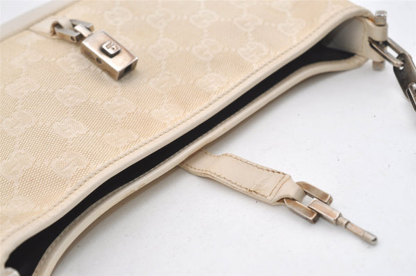 Authentic GUCCI Jackie Chain Shoulder Bag GG Canvas Leather 0014032 White 6106J