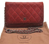 Authentic CHANEL Lamb Skin Matelasse Chain Shoulder Wallet Bag Purse Red 6107J