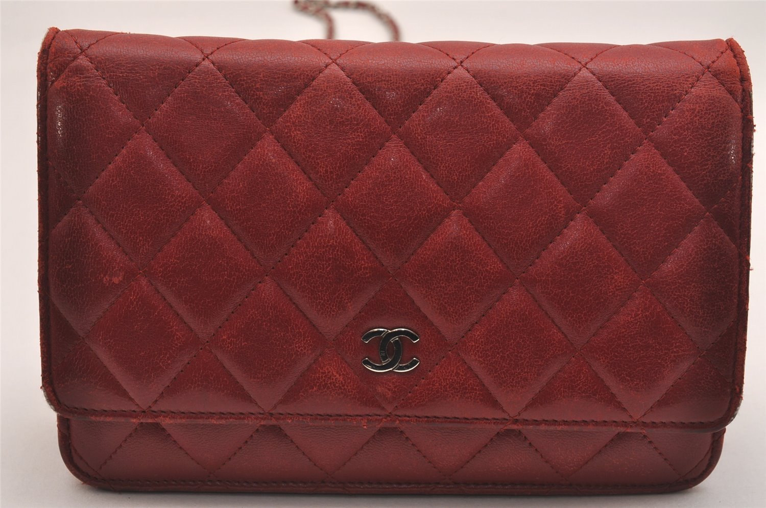 Authentic CHANEL Lamb Skin Matelasse Chain Shoulder Wallet Bag Purse Red 6107J