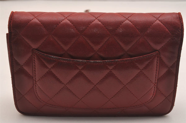 Authentic CHANEL Lamb Skin Matelasse Chain Shoulder Wallet Bag Purse Red 6107J